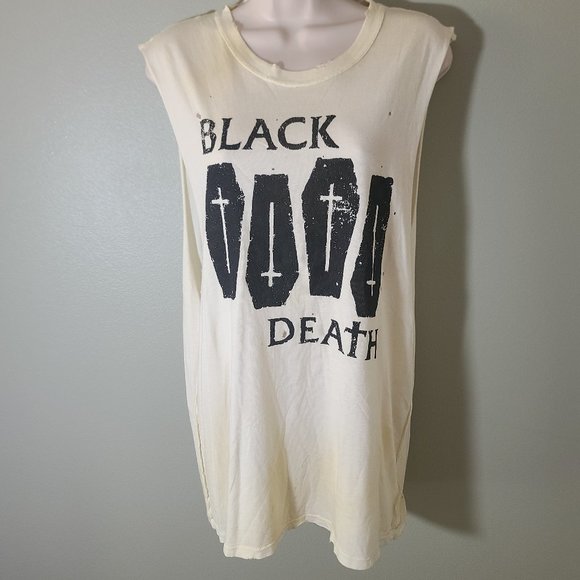 **RARE** Vintage UNIF Black Death Triple Coffin Cross Print Distressed Tank Tee - Picture 3 of 10